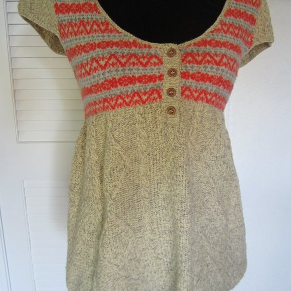 FREE PEOPLE - SzM - Red/Oatmeal Wool Sweater - Picture 2 of 7
